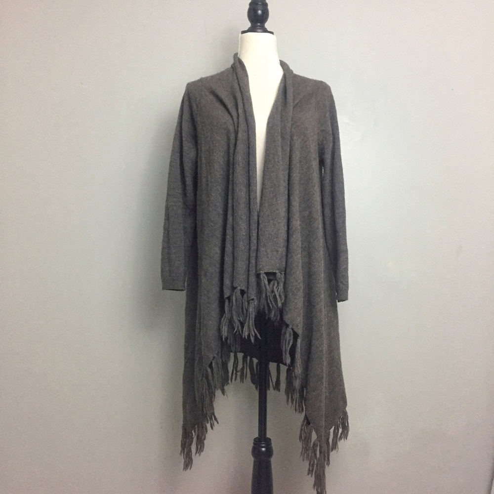 Cynthia Rowley Brown Merino Drape Tassel Cardigan